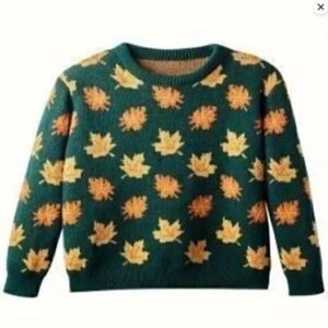 Maple leaf green fall winter long sleeve casual pull over crew neck sweater 3XL